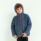cheap Outerwear-Kids Boys Fleece Jacket Long Sleeve Gray Pink Navy Blue Plain Fall Winter Fleece Full-Zip Jacket