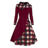 Damskie Sukienka midi Sukienka w kratę Codzienne sukienki Sukienka ołówkowa Moda Zimowe ubranie Urlop Codzienny Luźna Kratka Kolorowy blok Długi rękaw Kaptur Czarny Czerwony Wiosna Jesień Zima tanie Sukienki koszulowe-Damskie Sukienka midi Sukienka w kratę Codzienne sukienki Sukienka ołówkowa Moda Zimowe ubranie Urlop Codzienny Luźna Kratka Kolorowy blok Długi rękaw Kaptur Czarny Czerwony Wiosna Jesień Zima