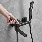 cheap Bathtub Faucets-Bathtub Faucet Dual Spout Wall Mounted, Bath Tub Filler Mixer Brass Tap with Heldhand Showerhand, Ceramic Valve Single Handle Control
