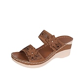 ieftine Sandale confortabile-sandale de damă cu pană cu ornamente florale și suport confortabil pentru arc - perfecte pentru ieșirile casual de vară