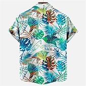 billiga Tropiska växter-Herr Blommig Leopard Landskap Skjorta Hawaii skjorta Aloha skjorta Kort ärm Skjorta Nedvikt Mode Designer Ledigt Utomhus Gata Ledigt Vit Gul Marinblå 3D-tryck S M L