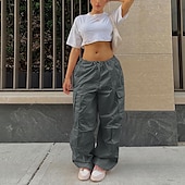 cheap Women&#039;s Cargo Pants-Women&#039;s Cargo Pants Pants Trousers Baggy Pants Fashion Low Waist Solid Color Pocket Baggy Quick Dry Inelastic Causal Black White Pink Khaki Spring, Fall, Winter, Summer Loose Fit