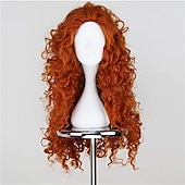 cheap Movie Character Wigs-Merida Wigs Blue Bird Long Curly Orange Brave Princess Cosplay Red Hair Synthetic Deep Wave  Wigs for Girls Party Show Heat Resistant Fiber Halloween Wigs