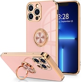 Недорогие Чехлы для iPhone-Чехол для телефона для iPhone 16e iPhone 16 iPhone 15 Pro Max Plus iPhone 14 13 12 11 Pro Max Mini X XR XS Max 8 7 Plus чехол с подставкой кольцом защитой объектива камеры TPU с покрытием