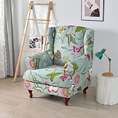cheap Armchair Cover &amp; Armless Chair Cover-1 Set of 2 Pieces Stretch Wingback Chair Cover Floral Printed Wing Chair Slipcovers Spandex Fabric Wingback Armchair Covers with Elastic Bottom for Living Room Bedroom Decor