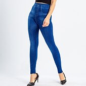 olcso Sima leggings-női divatos harisnya leggings bokáig érő nadrág alkalmi hétvégi rugalmas egyszínű pocakkontroll popsi emelő magas derék vékony kék 2xl