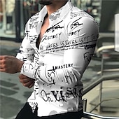 cheap Music and Guitars-Men&#039;s Letter Shirt Button Up Shirt Long Sleeve Fashion Designer Casual Outdoor Casual Holiday Fall &amp; Winter Turndown Print Button-Down White Red Blue Brown Green