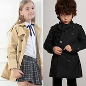 voordelige Bovenkleding-Kinderen Uniseks Trenchcoat Jas Lange mouw Zwart Khaki Effen Zak Herfst Winter Actief Formeel 2-12 jaar
