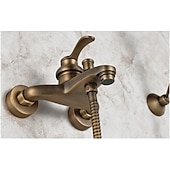 abordables Systèmes de douche à valve brute-robinet de douche, robinet de douche en laiton antique setrainfall poignée unique trois trous système de douche antique valve en céramique mitigeurs de bain douche avec interrupteur d'eau chaude et