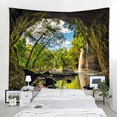 billiga landskap gobeläng-stor vägg gobeläng konst dekor filt gardin hängande hem sovrum vardagsrum dekoration sluttning gröna träd grönt gräs flod polyester