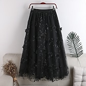 economico Gonne semplici-Per donna Gonna Altalena a dondolo Gonne da lavoro Gonna lunga Medio Gonne Pizzo Con ricami Multistrato Tinta unita Ufficio / Business Giornaliero Primavera &amp; Autunno Poliestere Elegante Lungo Estate