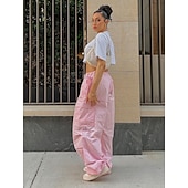 cheap Women&#039;s Cargo Pants-Women&#039;s Cargo Pants Pants Trousers Baggy Pants Fashion Low Waist Solid Color Pocket Baggy Quick Dry Inelastic Causal Black White Pink Khaki Spring, Fall, Winter, Summer Loose Fit