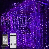 お買い得  プラグイン式電源-屋外クリスマスウィンドウライト 3x3m-300led プラグイン 8 モードカーテンライト 9 色リモートコントロールウィンドウ壁掛けライト クリスマスの装飾のための暖かい白 rgb 寝室の結婚式のパーティーガーデン屋内