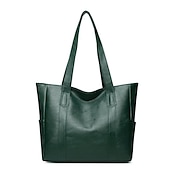 お買い得  ハンドバッグ＆トートバッグ-女性用大型ブラックフェイクレザートートバッグ - 仕事、旅行、日常使いに最適なスタイリッシュなショルダーハンドバッグ