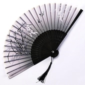 preiswerte Hausbedarf-Faltfächer im Vintage-Stil, Seiden-Faltfächer, chinesisches japanisches Muster, Kunsthandwerk, Geschenk, Heimdekoration, Ornamente, Tanz-Handfächer, 17,8 cm