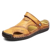 billiga Utomhussandaler-Herr Sandaler Lädersandaler Plusstorlekar Handgjorda skor Komfortskor Promenad Ledigt Strand Läder Andningsfunktion Loafers Spänne Mörkbrun Svart Brun Sommar Vår