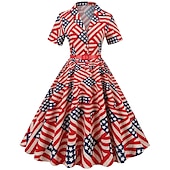 billiga Kvinnors Kollektion-självständighetsdagen flare klänning underklänning bandana 3 st outfits usa flagga 1950-tal retro vintage swing klänning dam festklänning 4 juli
