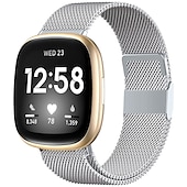 billige Fitbit klokkebånd-Reim til Smartklokke Kompatibel med Fitbit Versa 4 Sense 2 Versa 3 Sense Rustfritt stål Smartklokke Stropp Pustende Støtsikker Milanesisk rem Erstatning Armbånd