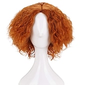 economico Parrucche dei personaggi dei film-parrucche arancioni corte e ricce disordinate da cappellaio matto, unisex, resistenti al calore, per cosplay, feste di carnevale, parrucche di Holloween