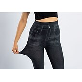 olcso Sima leggings-női divatos harisnya leggings bokáig érő nadrág alkalmi hétvégi rugalmas egyszínű pocakkontroll popsi emelő magas derék vékony kék 2xl
