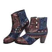 levne Kotníkové boty-Dámské Boty Cikánský Větší velikosti Párty Venkovní Kancelář Květinový Geometrický Kotníkové boty Booties Korálky Kačenka Oblá špička Vinobraní Chůze PU Zip Hnědá Duhová