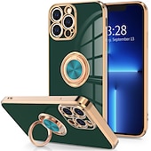 Недорогие Чехлы для iPhone-Чехол для телефона для iPhone 16e iPhone 16 iPhone 15 Pro Max Plus iPhone 14 13 12 11 Pro Max Mini X XR XS Max 8 7 Plus чехол с подставкой кольцом защитой объектива камеры TPU с покрытием