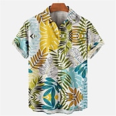 billiga Tropiska växter-Herr Blommig Leopard Landskap Skjorta Hawaii skjorta Aloha skjorta Kort ärm Skjorta Nedvikt Mode Designer Ledigt Utomhus Gata Ledigt Vit Gul Marinblå 3D-tryck S M L