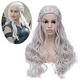 economico Parrucche dei personaggi dei film-daenerys targaryen parrucche parrucche argentate per donna parrucca lunga intrecciata parrucche per festa parrucche carnevale