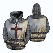 economico Grafica retrò-L&#039;ultimo templare crociato Cavalieri Templari Felpa con cappuccio Cartone animato Manga Manga 3D Tasca frontale Grafica Per Per donna Per adulto Stampa 3D