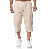 economico Classico-Per uomo Pantaloncini Pantaloncini di lino Pantaloncini estivi Pantaloncini da spiaggia Pantaloni modello Capri A cordoncino Vita elastica Tasca frontale Liscio Comfort Traspirante Polpaccio Sportivo