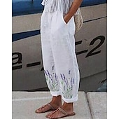 cheap Straight-Leg Pants-Women&#039;s Cotton Linen Pants Baggy Pants Linen Like Vacation Designer Ankle-Length Mid Waist Polka Dot Flower / Floral Side Pockets Baggy Print Comfort Micro-elastic Casual Daily