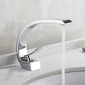 economico Classici-Rubinetto miscelatore lavabo bagno in ottone, rubinetti lavabo monoforo monocomando argentato rubinetto bagno finitura cromata con acqua calda e fredda