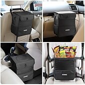cheap Car Organizers-Car Trash Can with Lid - Car Trash Bag Hanging with Storage Pockets Collapsible and Portable Car Garbage Bin