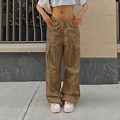 cheap Women&#039;s Cargo Pants-Women&#039;s Cargo Pants Pants Trousers Baggy Pants Fashion Low Waist Solid Color Pocket Baggy Quick Dry Inelastic Causal Black White Pink Khaki Spring, Fall, Winter, Summer Loose Fit