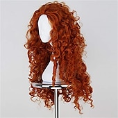 cheap Movie Character Wigs-Merida Wigs Blue Bird Long Curly Orange Brave Princess Cosplay Red Hair Synthetic Deep Wave  Wigs for Girls Party Show Heat Resistant Fiber Halloween Wigs