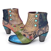 levne Kotníkové boty-Dámské Boty Cikánský Větší velikosti Párty Venkovní Kancelář Květinový Geometrický Kotníkové boty Booties Korálky Kačenka Oblá špička Vinobraní Chůze PU Zip Hnědá Duhová