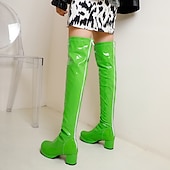 cheap Fashion Boots-Women&#039;s Black Patent Leather Over-the-Knee Boots with Chunky Heel, Stylish and Sleek for Night Out and Party Wear