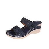 ieftine Sandale confortabile-sandale de damă cu pană cu ornamente florale și suport confortabil pentru arc - perfecte pentru ieșirile casual de vară