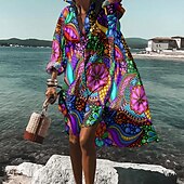 cheap Shirt Dresses-Women&#039;s Shirt Dress Casual Dress Swing Dress Midi Dress Outdoor Winter Dress Daily Fashion Stylish Shirt Collar Rolled Cuff High Low dress Long Sleeve Summer Spring Fall 2023 Loose Fit