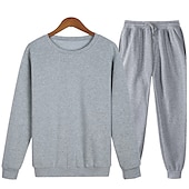 abordables chándal y sudadera con capucha para hombre-Hombre Tracksuit Sudadera Caqui claro. Azul Piscina Morado Rosa Amarillo Cuello Barco Color sólido 2 Piezas Deporte Casual Ropa de calle Ropa de calle Ropa deportiva Casual Invierno Otoño Ropa
