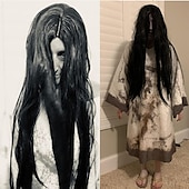 tanie Peruki z postaciami z filmów-rodzina addamsów 40 cali 100 cm ekstra długie czarne peruki dla kobiet peruka z prostymi włosami naturalne czarne peruki na imprezę morticia addams peruka damska peruki karnawałowe