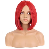 economico Parrucche di Carnevale-parrucca fucsia per donna parrucca caschetto rosa fucsia parrucca magenta corta dritta parte centrale parrucche sintetiche resistenti al calore per feste in costume cosplay