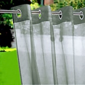 abordables Cortinas impermeables-Cortinas semitransparentes impermeables blancas para interior y exterior para boda, patio, cortina con ojales para dormitorio de boda, sala de estar, porche, pérgola, cabaña, 1 panel