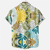 billiga Tropiska växter-Herr Blommig Leopard Landskap Skjorta Hawaii skjorta Aloha skjorta Kort ärm Skjorta Nedvikt Mode Designer Ledigt Utomhus Gata Ledigt Vit Gul Marinblå 3D-tryck S M L