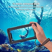 رخيصةأون حقيبة هاتف عالمية-جراب هاتف مقاوم للماء للغوص حتى عمق 50 قدمًا لهاتف iPhone Pro Max وسلسلة هواتف Samsung وركوب الأمواج والسباحة والغطس والتصوير الفوتوغرافي ومقاطع الفيديو وغطاء للهواتف الذكية تحت الماء مع حبل