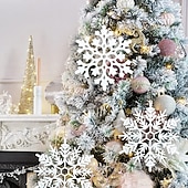 billige Ornamenter-julesnøfnugg ornamenter sett xmas plast hengende snøflak til juletre dekorasjoner vinter eventyrland frossen bursdagsfest ferie hjemmeinnredning håndverk snøfnugg