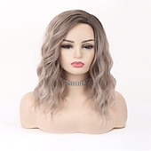 tanie Peruki syntetyczne modne-natalie portman peruka ombre krótkie kręcone peruki włosy syntetyczne popiół blond peruka ombre brązowe peruki dla kobiet najlepsze bezklejowe blond peruki z częścią boczną mieszane blond peruki