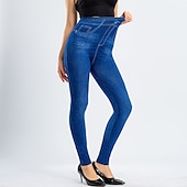 olcso Sima leggings-női divatos harisnya leggings bokáig érő nadrág alkalmi hétvégi rugalmas egyszínű pocakkontroll popsi emelő magas derék vékony kék 2xl