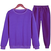 abordables chándal y sudadera con capucha para hombre-Hombre Tracksuit Sudadera Caqui claro. Azul Piscina Morado Rosa Amarillo Cuello Barco Color sólido 2 Piezas Deporte Casual Ropa de calle Ropa de calle Ropa deportiva Casual Invierno Otoño Ropa