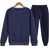 abordables chándal y sudadera con capucha para hombre-Hombre Tracksuit Sudadera Caqui claro. Azul Piscina Morado Rosa Amarillo Cuello Barco Color sólido 2 Piezas Deporte Casual Ropa de calle Ropa de calle Ropa deportiva Casual Invierno Otoño Ropa